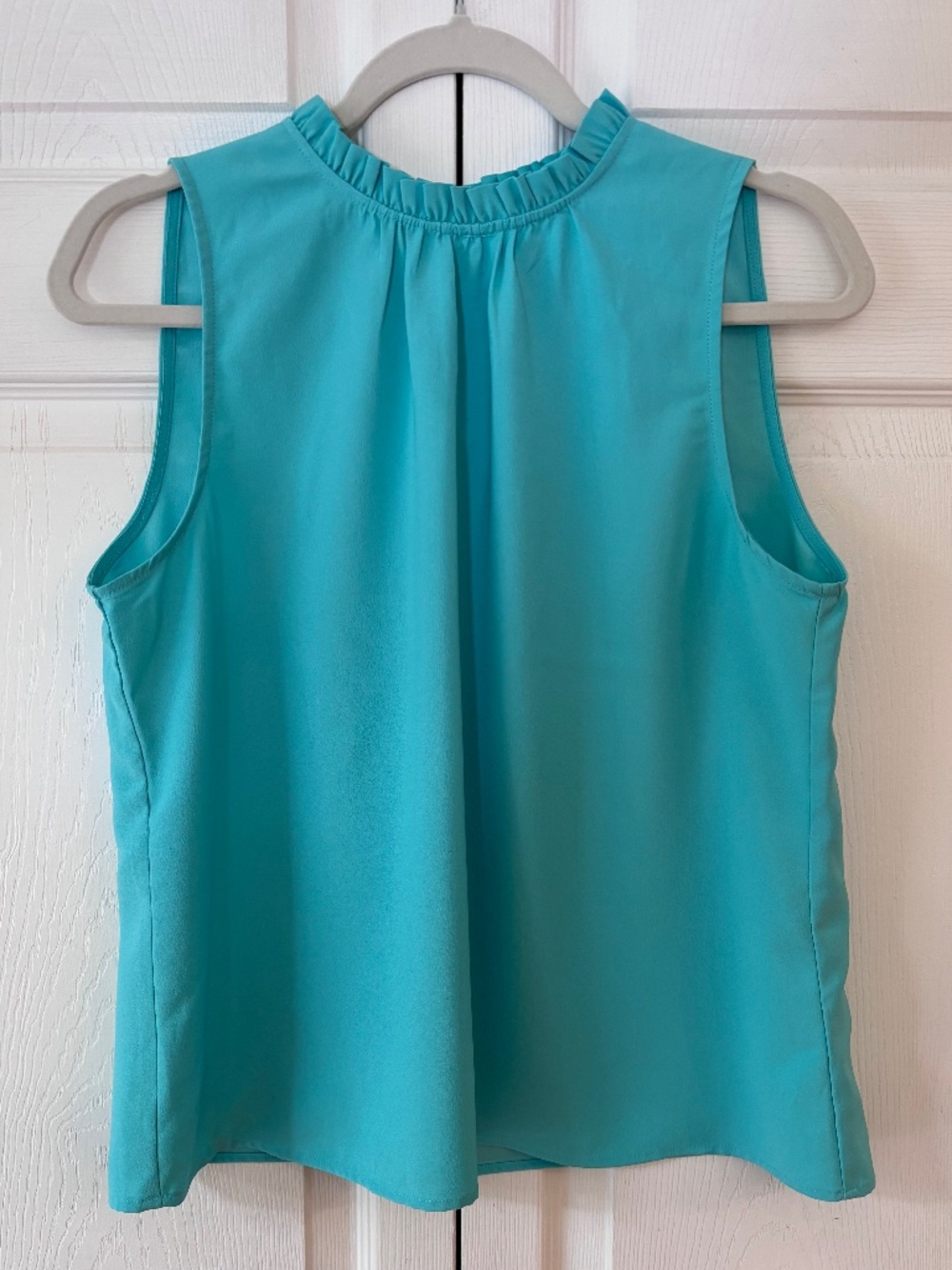 J. Crew Green Blue Ruffle Neck Blouse Size M